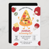 Pizza Party Kawaii Einladung zum Geburtstag (Vorne/Hinten)