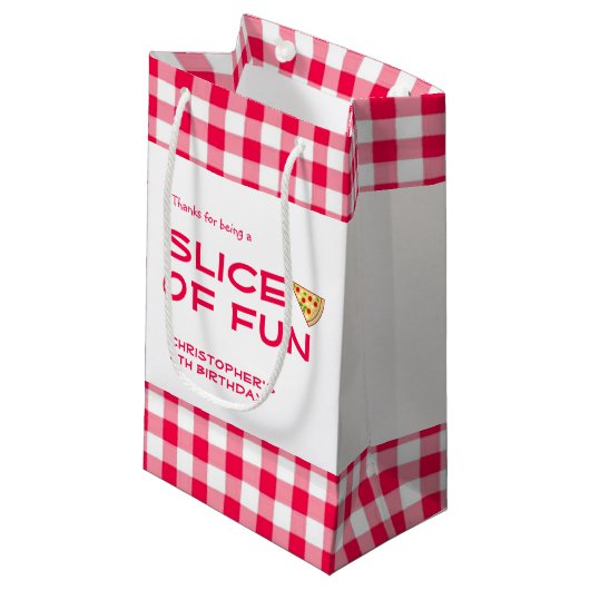 Pizza Party Kids Birthday Kleine Geschenktüte (Vorderseite Schrägansicht)