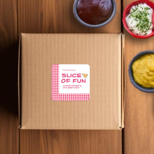 Pizza Party Kids Birthday Quadratischer Aufkleber