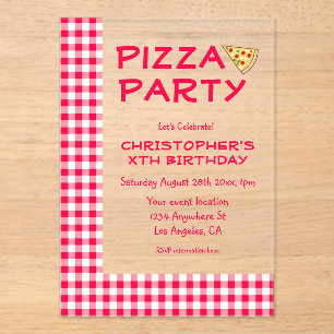 Pizza-Party Kindergeburtstag Acryleinladungen