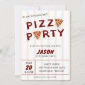 Pizza-Party Kindergeburtstag Gestreift Einladung (Vorderseite)