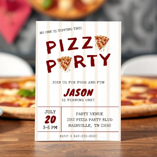 Pizza-Party Kindergeburtstag Gestreift Einladung