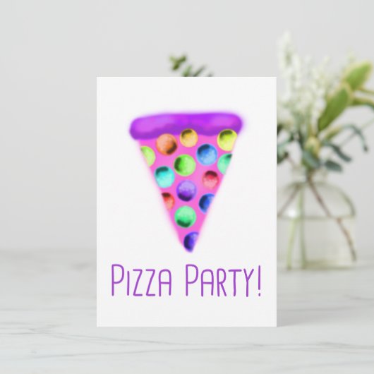 Pizza-Party (Lila) Einladung (Stehend Vorderseite)