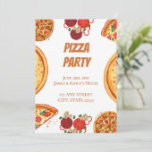Pizza Party mit allen Toppings Einladung (Stehend Vorderseite)