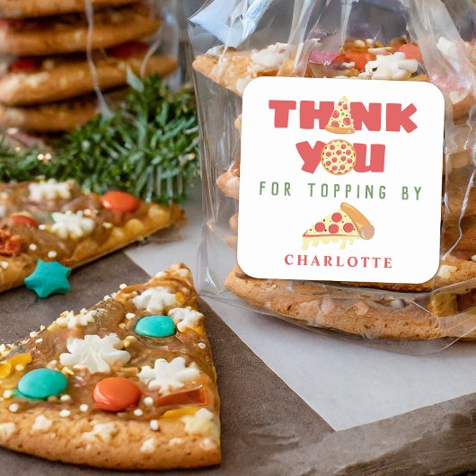 Pizza Party Moderner Kindergeburtstag Gefallen Vie Quadratischer Aufkleber