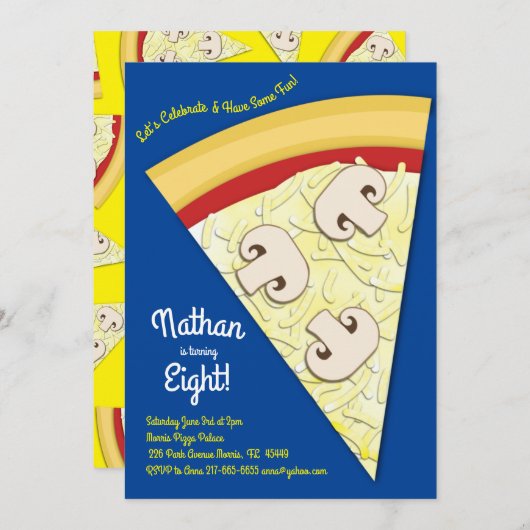 Pizza Party Mushrrom Pizza Slice Einladung (Vorne/Hinten)