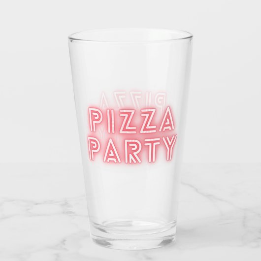 Pizza Party Neon Effect Pink Text Glas (Rückseite)