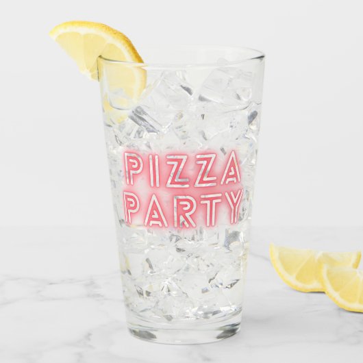 Pizza Party Neon Effect Pink Text Glas (Vorderseite Ice)