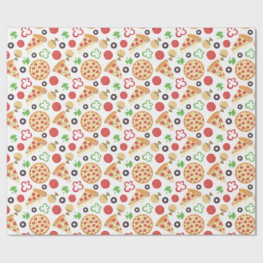 Pizza Party Niedlich Pizza Pattern Kindergeburtsta Geschenkpapier (Flach)