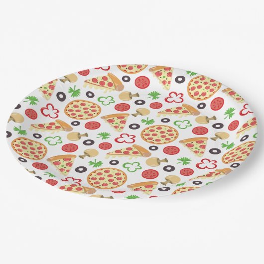 Pizza Party Niedlich Pizza Pattern Kindergeburtsta Pappteller (Schrägansicht)