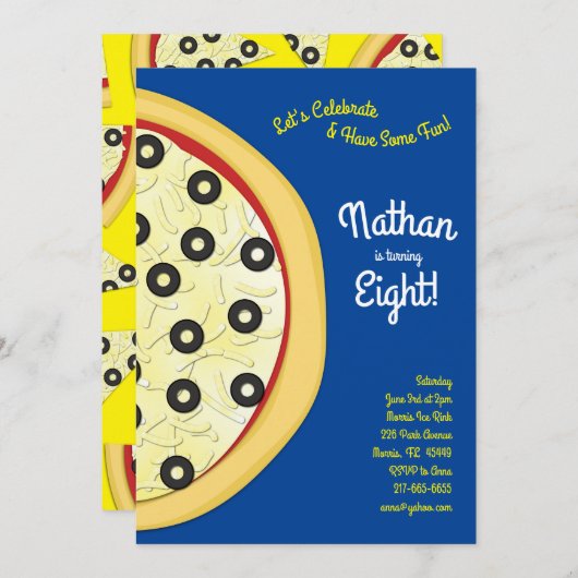 Pizza Party Olive Pizza Einladung (Vorne/Hinten)