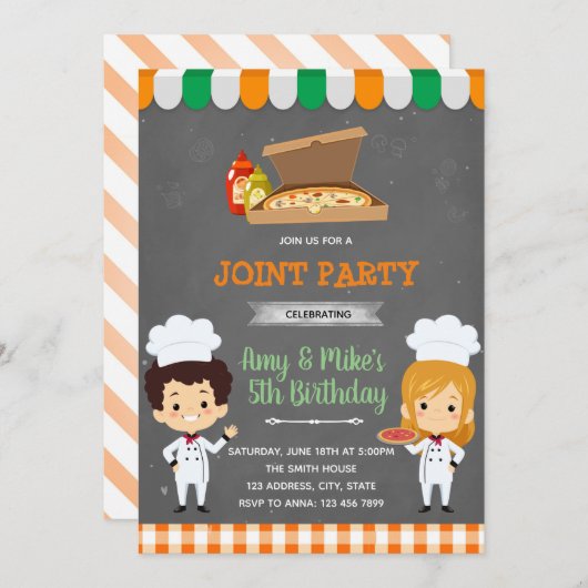 Pizza Party Party Einladung (Vorne/Hinten)