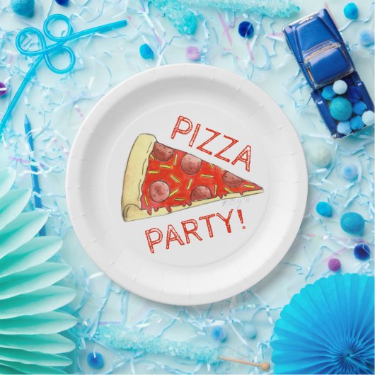 PIZZA-PARTY! Pepperoni Käse Pizza Slice Pizzeria Pappteller (Party)