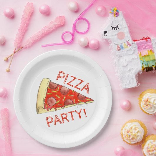 PIZZA-PARTY! Pepperoni Käse Pizza Slice Pizzeria Pappteller (Party)