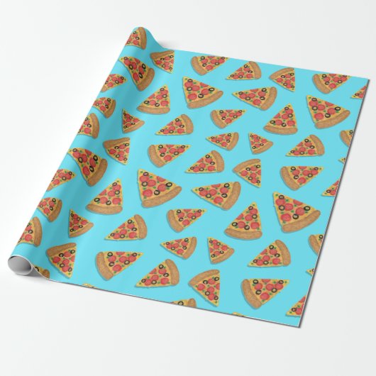 Pizza Party Pepperoni Novelty Blue Geschenkpapier (Ungerollt)