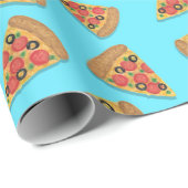 Pizza Party Pepperoni Novelty Blue Geschenkpapier (Rolleneckpunkt)