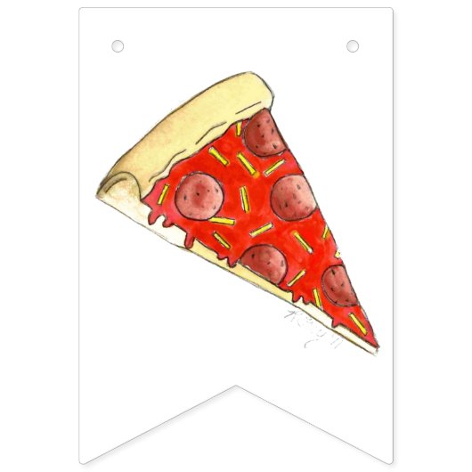 PIZZA PARTY Pepperoni Pie Slice Pizzeria Geburtsta Wimpelkette (Erste Fahne)