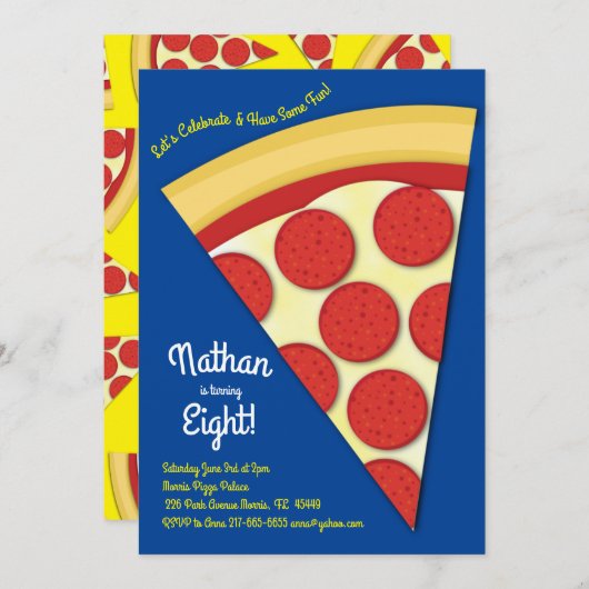 Pizza Party Pepperoni Pizza Slice Einladung (Vorne/Hinten)