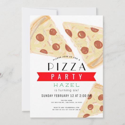 Pizza Party Red Gingham Birthday Einladung (Vorderseite)