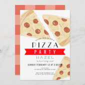 Pizza Party Red Gingham Birthday Einladung (Vorne/Hinten)
