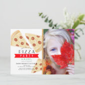 Pizza Party Red Gingham Foto Geburtstag Einladung (Stehend Vorderseite)