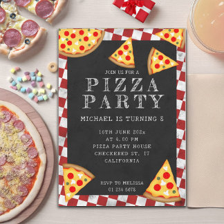 Pizza Party Scheiben Kindergeburtstag karierte Ret Einladung