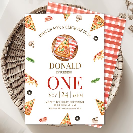 Pizza Party Slice of Fun 1. Geburtstag Einladung
