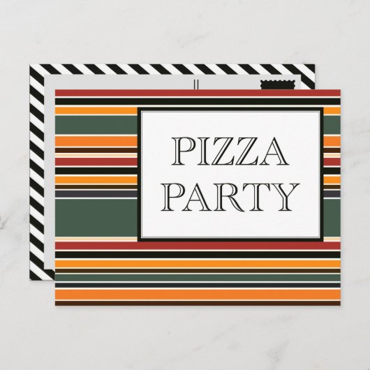 Pizza Party Streifen Einladungspostkarte (Vorne/Hinten)