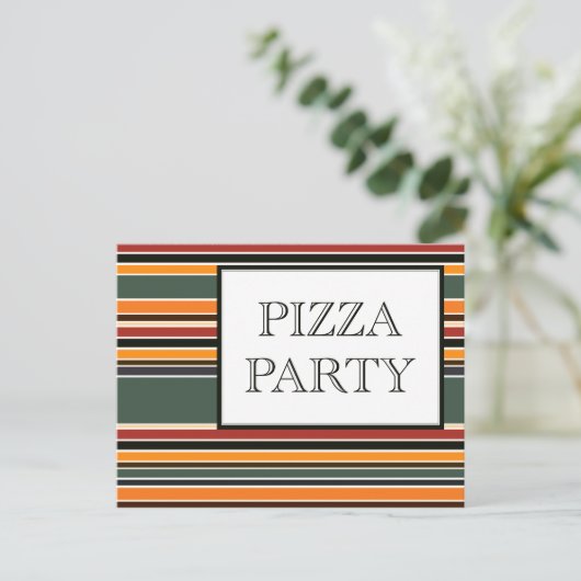 Pizza Party Streifen Einladungspostkarte (Stehend Vorderseite)