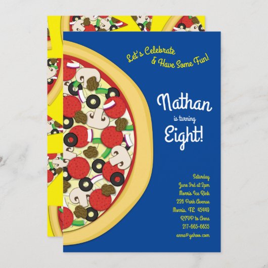 Pizza Party Supreme Combo Pizza Einladung (Vorne/Hinten)