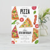 Pizza Party Thema Wasserfarbe Geburtstag Einladung (Stehend Vorderseite)