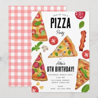 Pizza Party Thema Wasserfarbe Geburtstag Einladung