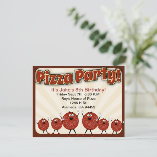 Pizza Party Time Einladung (Stehend Vorderseite)