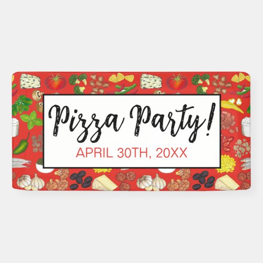 Pizza Party Toppings Italienische Pizzeria Pie Banner (Horizontal)