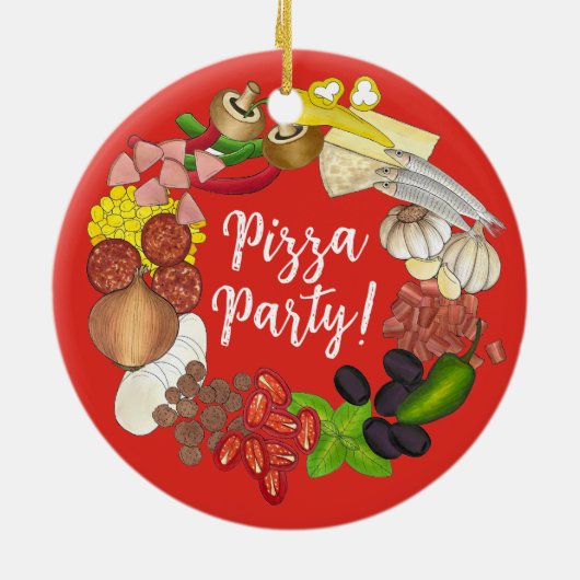 Pizza Party Toppings Italienische Pizzeria Pie Keramik Ornament (Hinten)