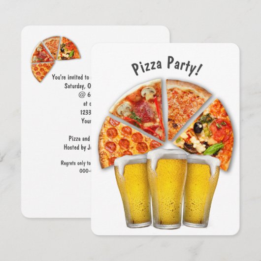 Pizza Party und Bier Einladung (Vorne/Hinten)