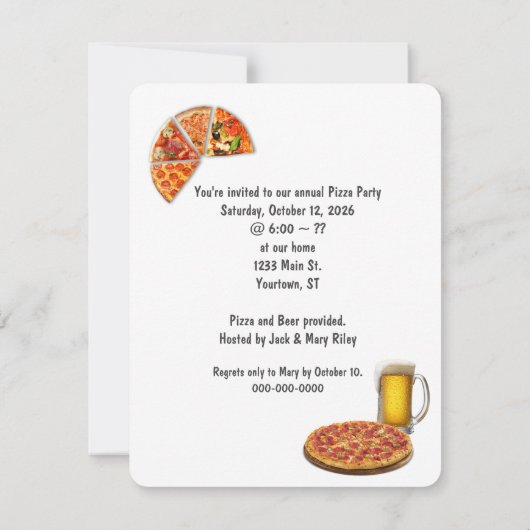 Pizza Party und Bier Einladung (Rückseite)