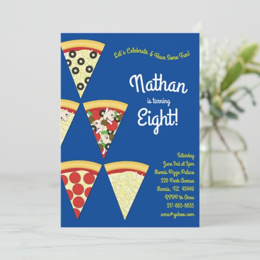 Pizza Party Verschiedene Pizzaspezialitäten Einladung (Stehend Vorderseite)