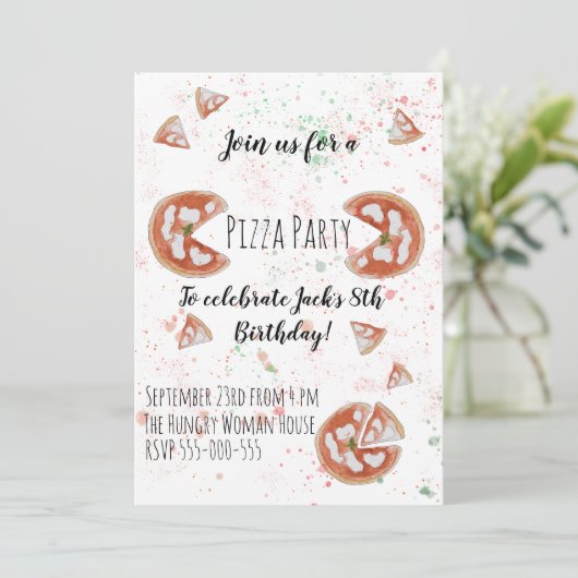 Pizza Party Wasserfarbe Einladung (Stehend Vorderseite)