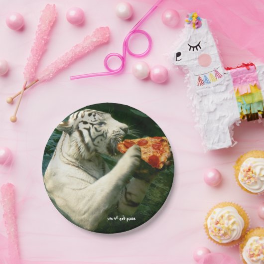 Pizza-Party - weiße Tiger essen Pizza Pappteller (Party)