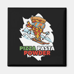 Pizza, Pasta, Pulver - Lustige Skifahrende Pizzasc Magnet