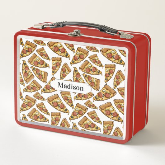 Pizza Pattern individuelle Name Lunch Box (Vorderseite)