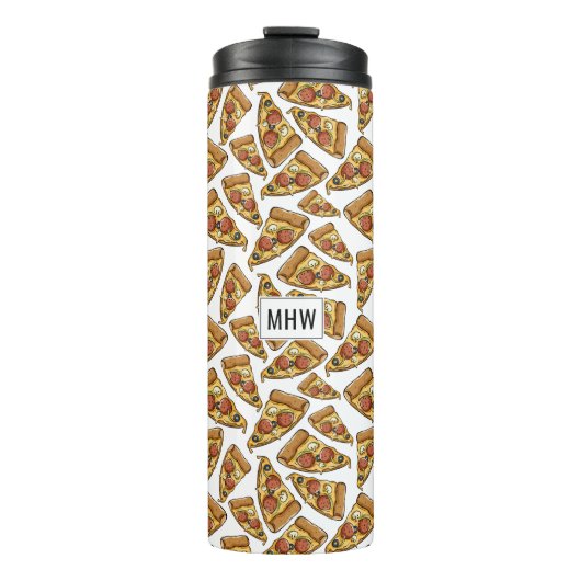 Pizza Pattern, kundenspezifischer Monogramm-Tumble Thermosbecher (Vorderseite)