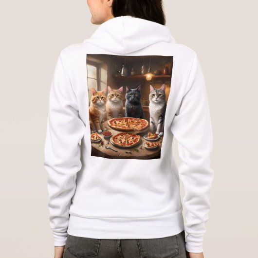 "Pizza Paw-ty: Vier Katzen kommen rein!" Hoodie (Rückseite)