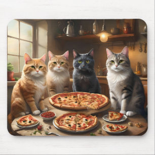 "Pizza Paw-ty: Vier Katzen kommen rein!" Mousepad