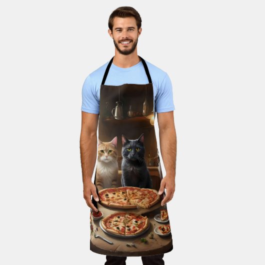 "Pizza Paw-ty: Vier Katzen kommen rein!" Schürze (Getragen)