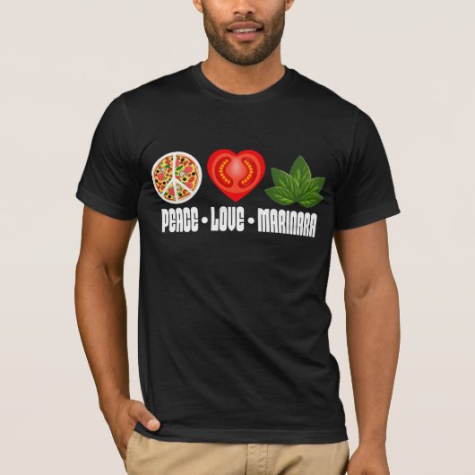 Pizza Peace Sign Tomato Herz und Basil Blätter T-Shirt (Vorderseite)