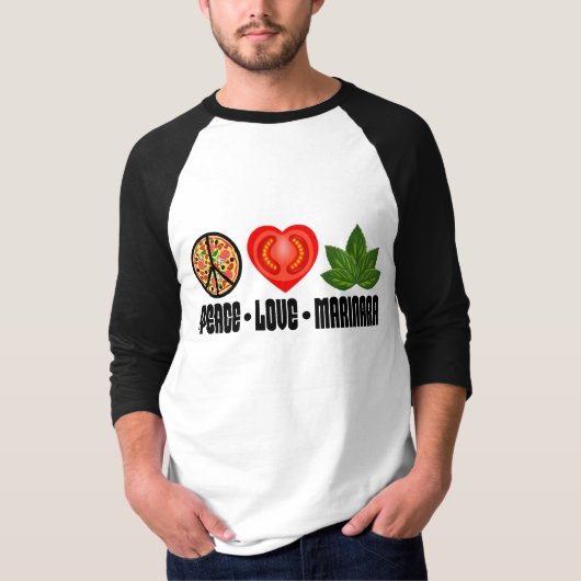 Pizza Peace Sign Tomato Herz und Basil Blätter T-Shirt (Vorderseite)