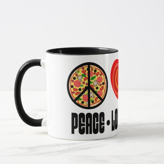Pizza Peace Sign Tomato Herz und Basil Blätter Tasse (Links)