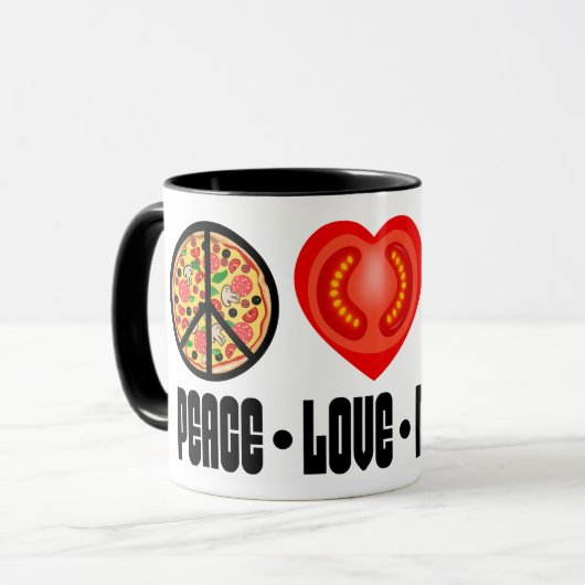 Pizza Peace Sign Tomato Herz und Basil Blätter Tasse (Vorderseite Links)